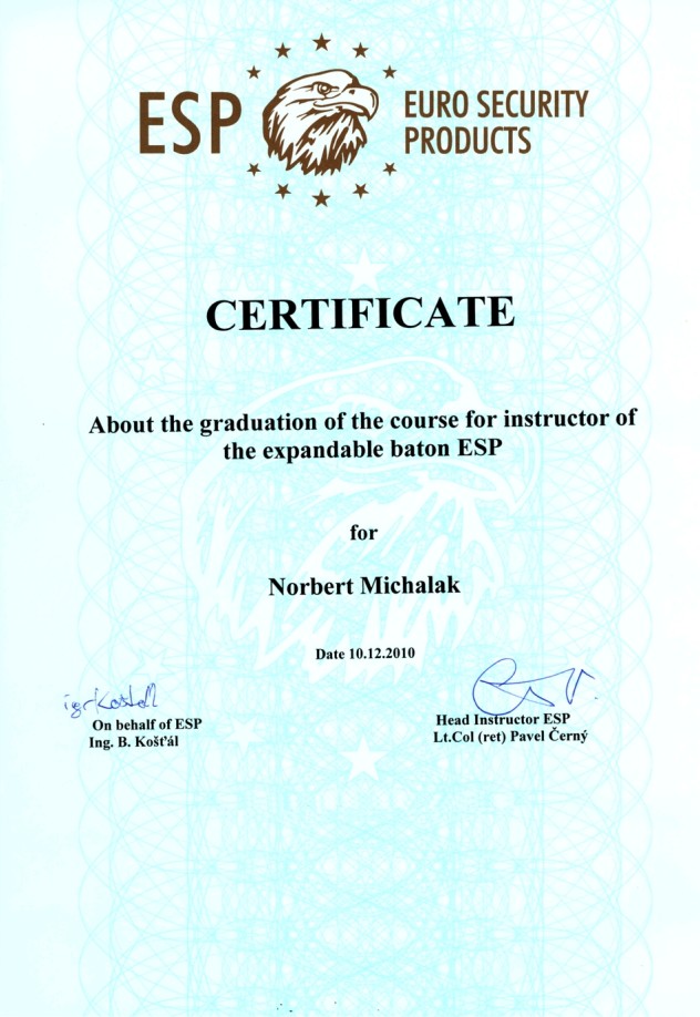 Certificate – instructor of the expandable baton ESP